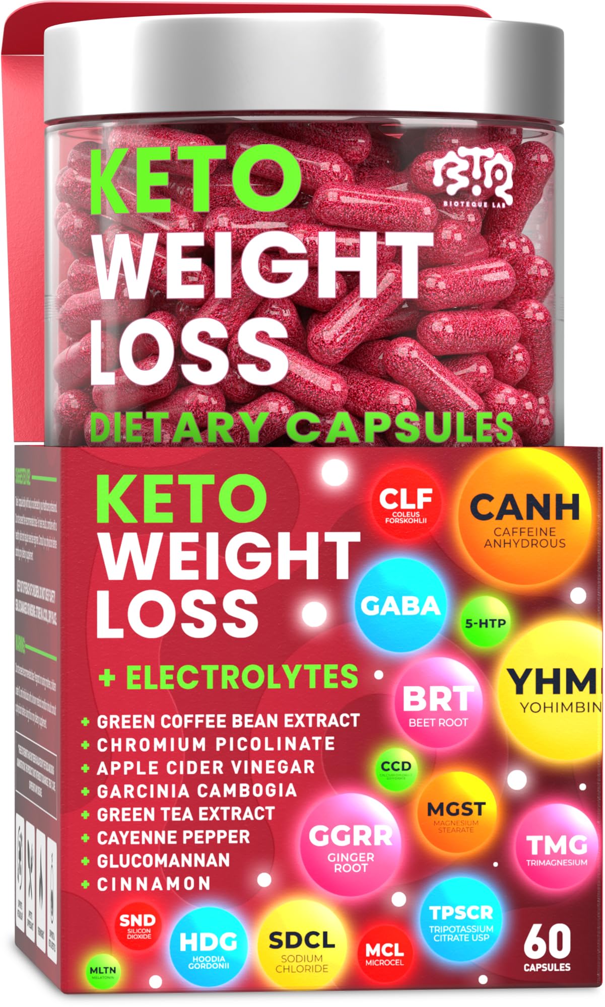 Keto Weight Loss Diet Pills, Natural Appetite Suppressant, Fat Burner for Women and Men with Apple Cider, Green Coffee Bean Extract, Curb Cravings & Hunger, Metabolism Booster Supplement - 60 Capsules