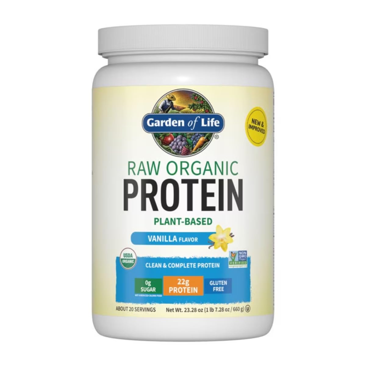 Vegan Protein Powder - Vanilla Organic Protein Powder, 22g Plant Based Protein & BCAAs, Probiotics & Digestive Enzymes - Garden of Life, Gluten & Lactose Free 1.5 LB
