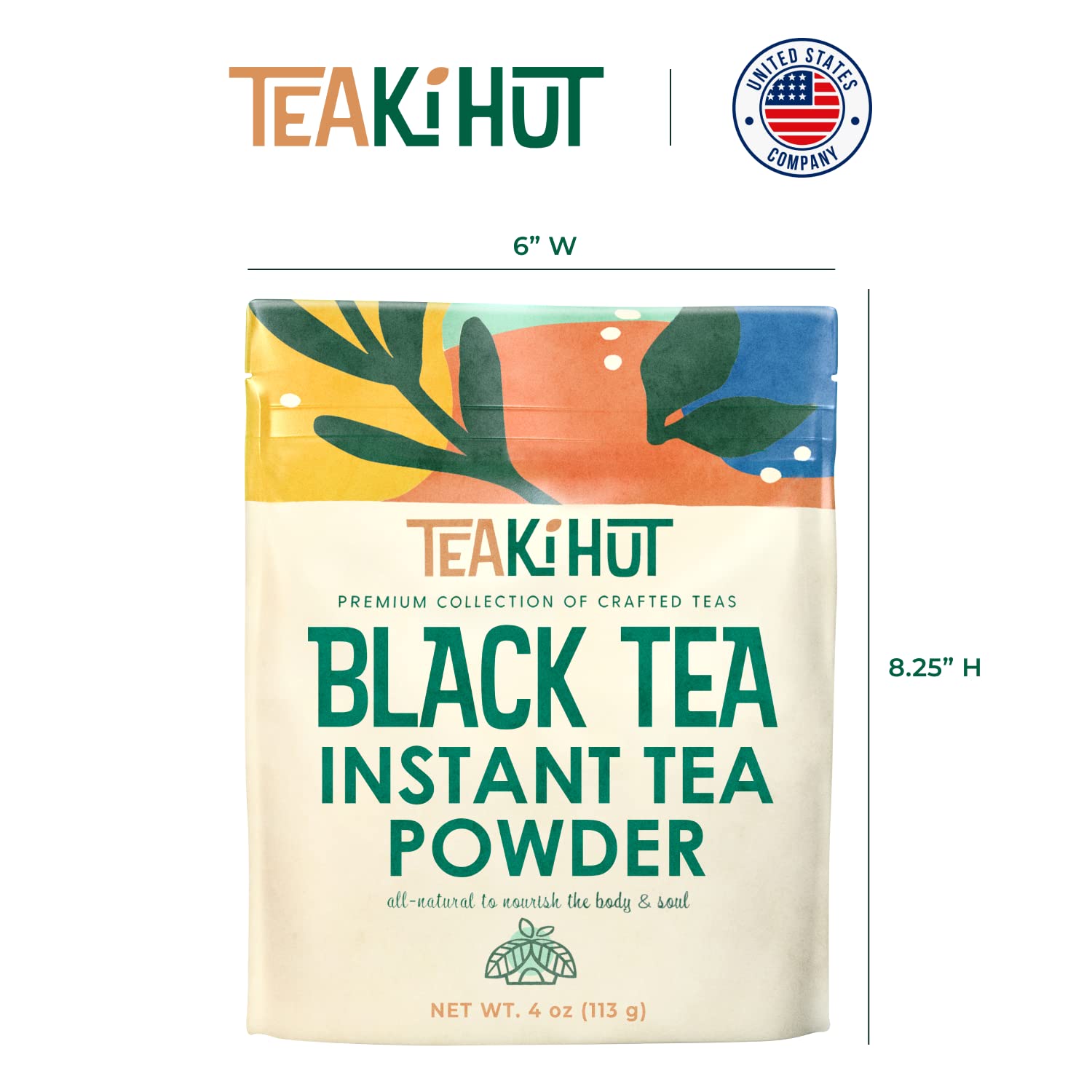 TEAki Hut Instant Black Tea Powder, 4 oz, Black Tea Powdered BlackTea for Hot and Cold Beverages, Refreshing Instant Tea Powder, Unsweetened Tea, 113 Servings