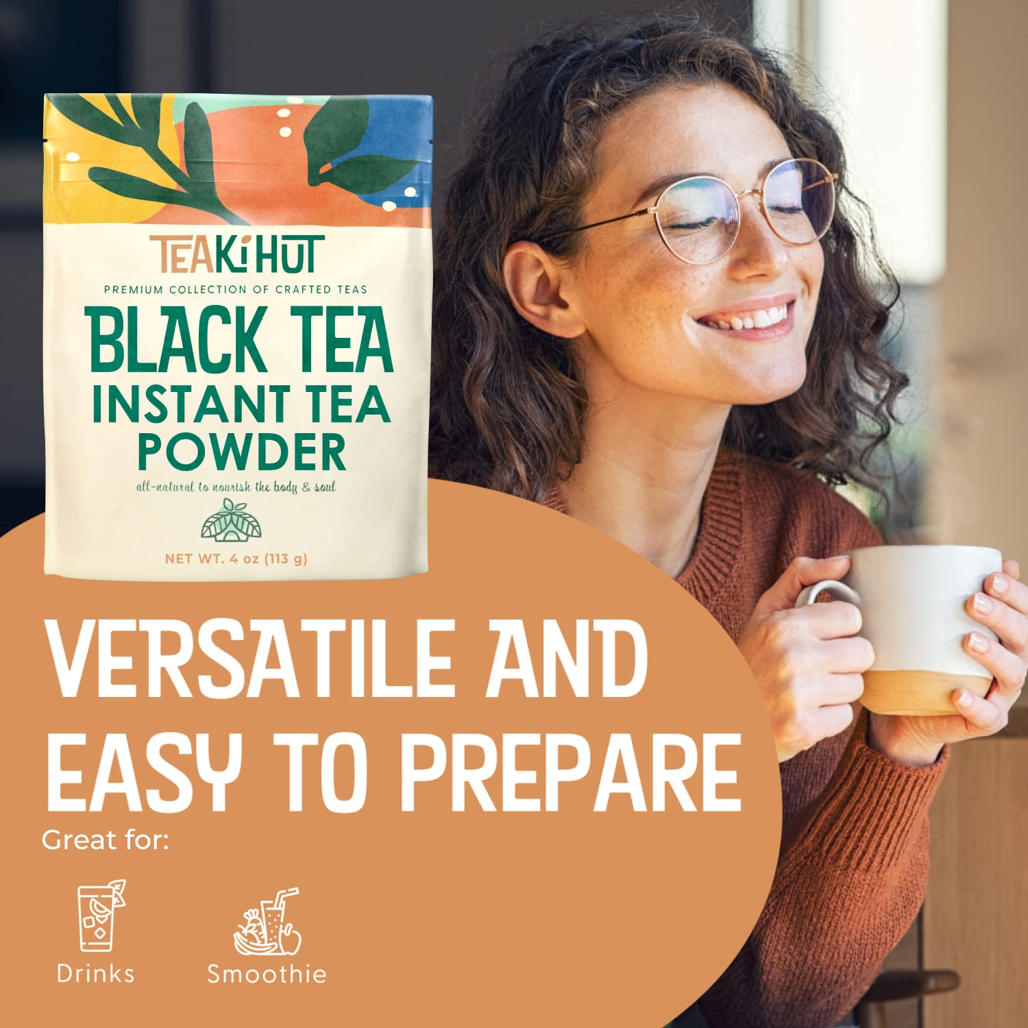 TEAki Hut Instant Black Tea Powder, 4 oz, Black Tea Powdered BlackTea for Hot and Cold Beverages, Refreshing Instant Tea Powder, Unsweetened Tea, 113 Servings