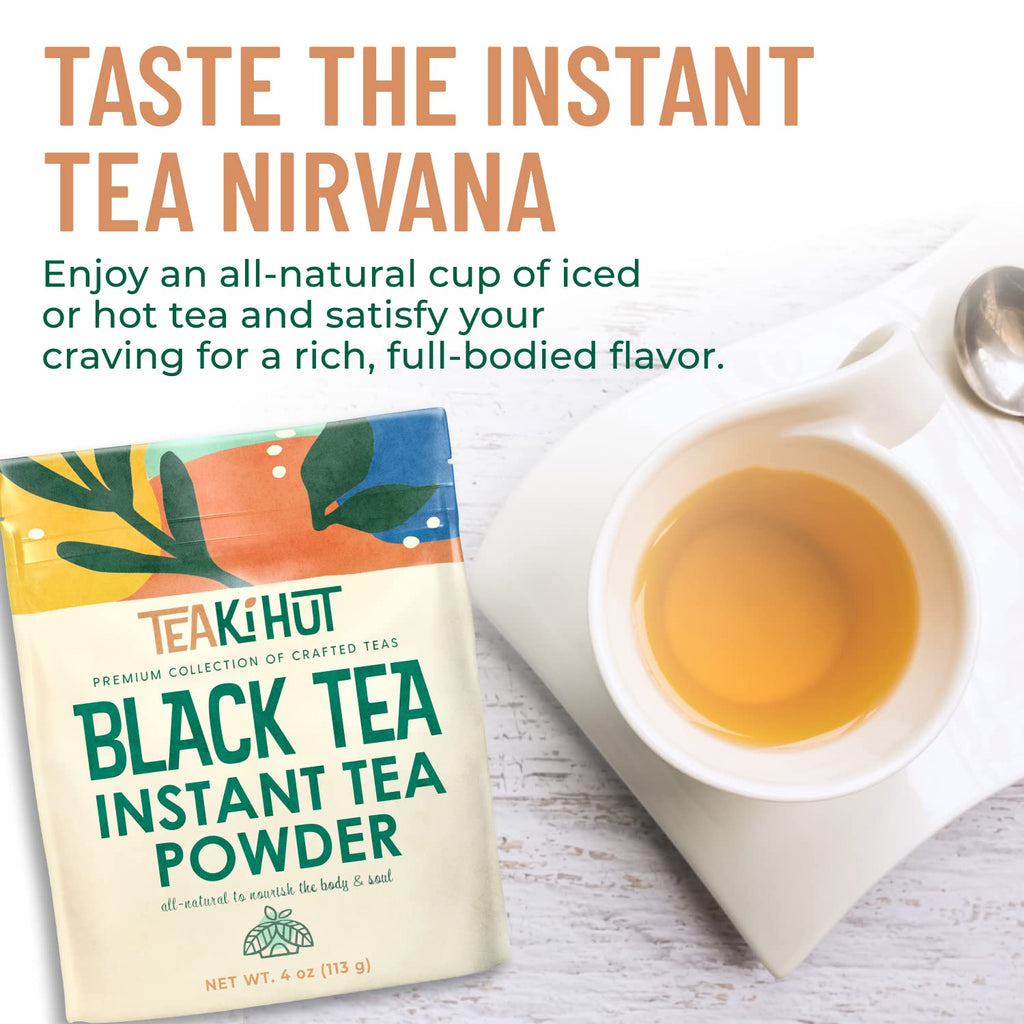 TEAki Hut Instant Black Tea Powder, 4 oz, Black Tea Powdered BlackTea for Hot and Cold Beverages, Refreshing Instant Tea Powder, Unsweetened Tea, 113 Servings