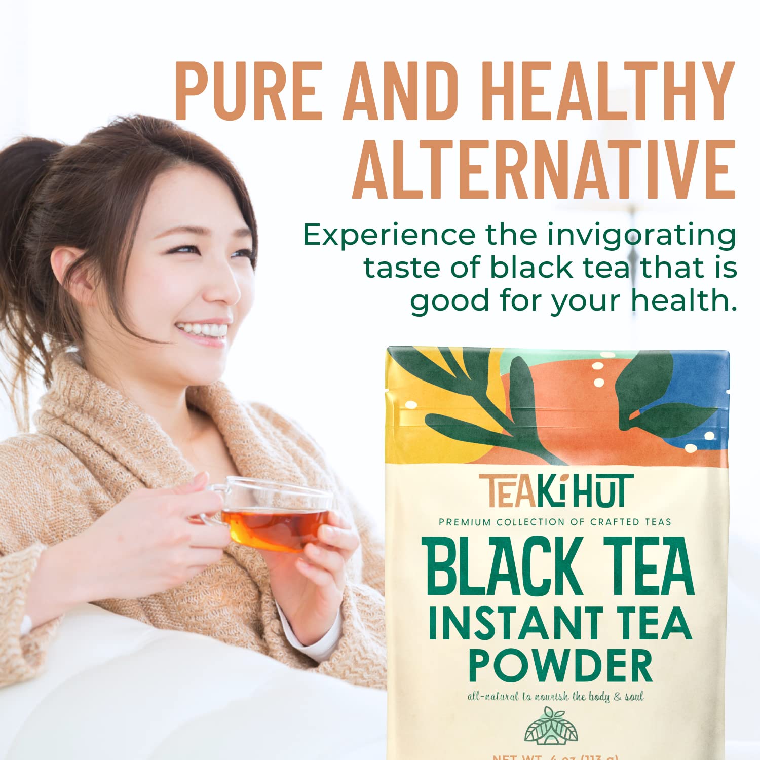 TEAki Hut Instant Black Tea Powder, 4 oz, Black Tea Powdered BlackTea for Hot and Cold Beverages, Refreshing Instant Tea Powder, Unsweetened Tea, 113 Servings
