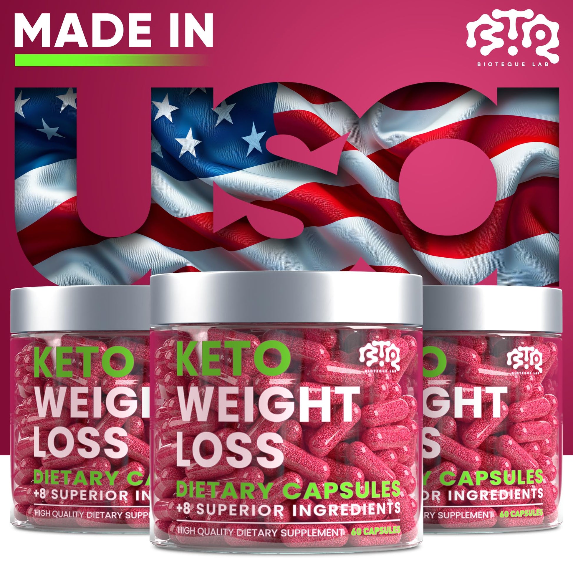 Keto Weight Loss Diet Pills, Natural Appetite Suppressant, Fat Burner for Women and Men with Apple Cider, Green Coffee Bean Extract, Curb Cravings & Hunger, Metabolism Booster Supplement - 60 Capsules