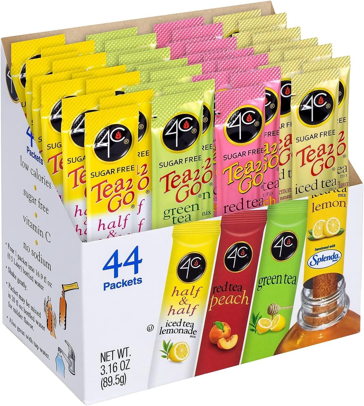 4C Powder Drink Mix Packets, Iced Tea Variety 1 Pack, 44 Count, Singles Stix On the Go, Refreshing Sugar Free Water Flavorings