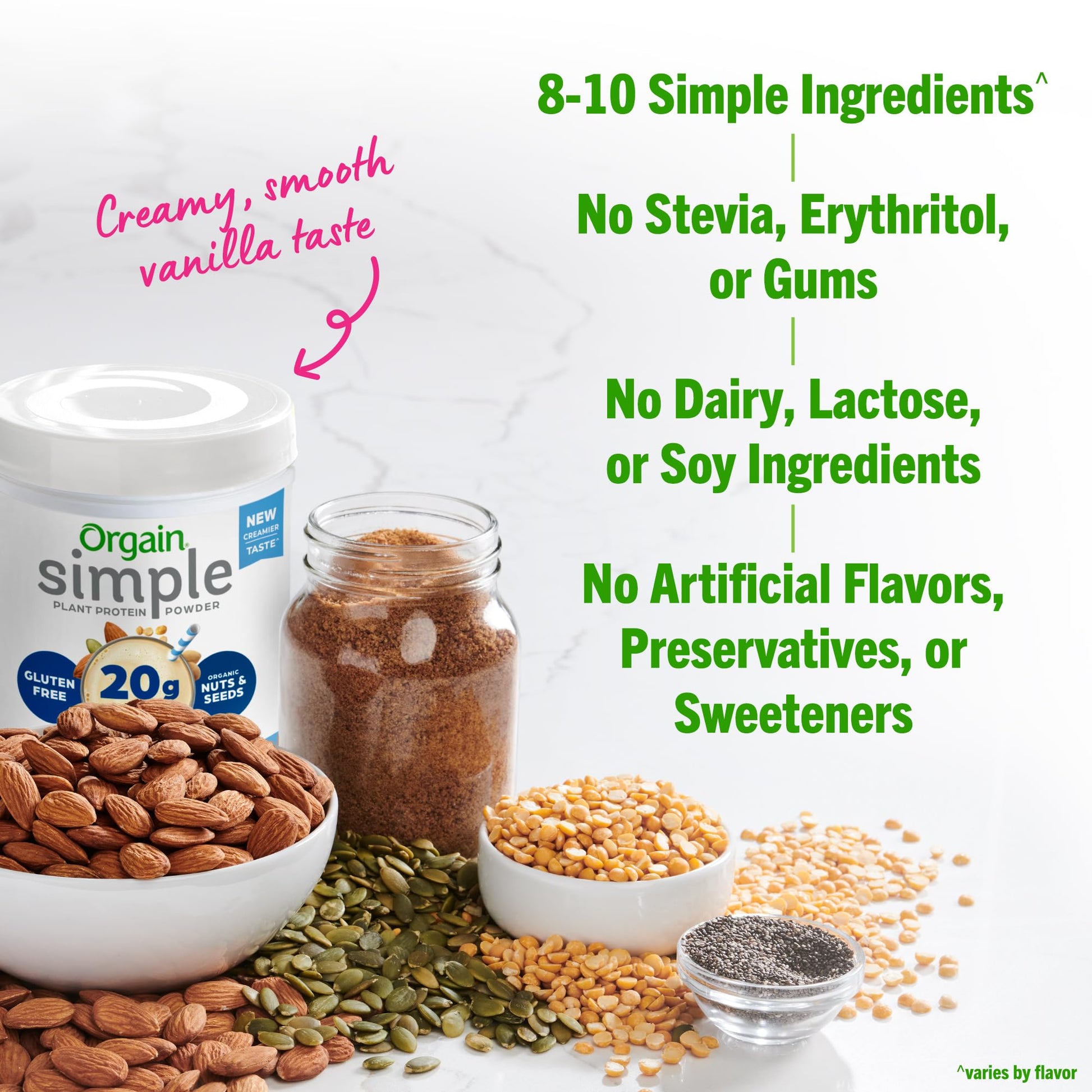 Orgain Organic Simple Vegan Protein Powder, Vanilla - 20g Plant Based Protein, Made with less Ingredients, No Artificial Sweeteners, Gluten Free, No Dairy or Lactose, 1.25 lb (Packaging May Vary)
