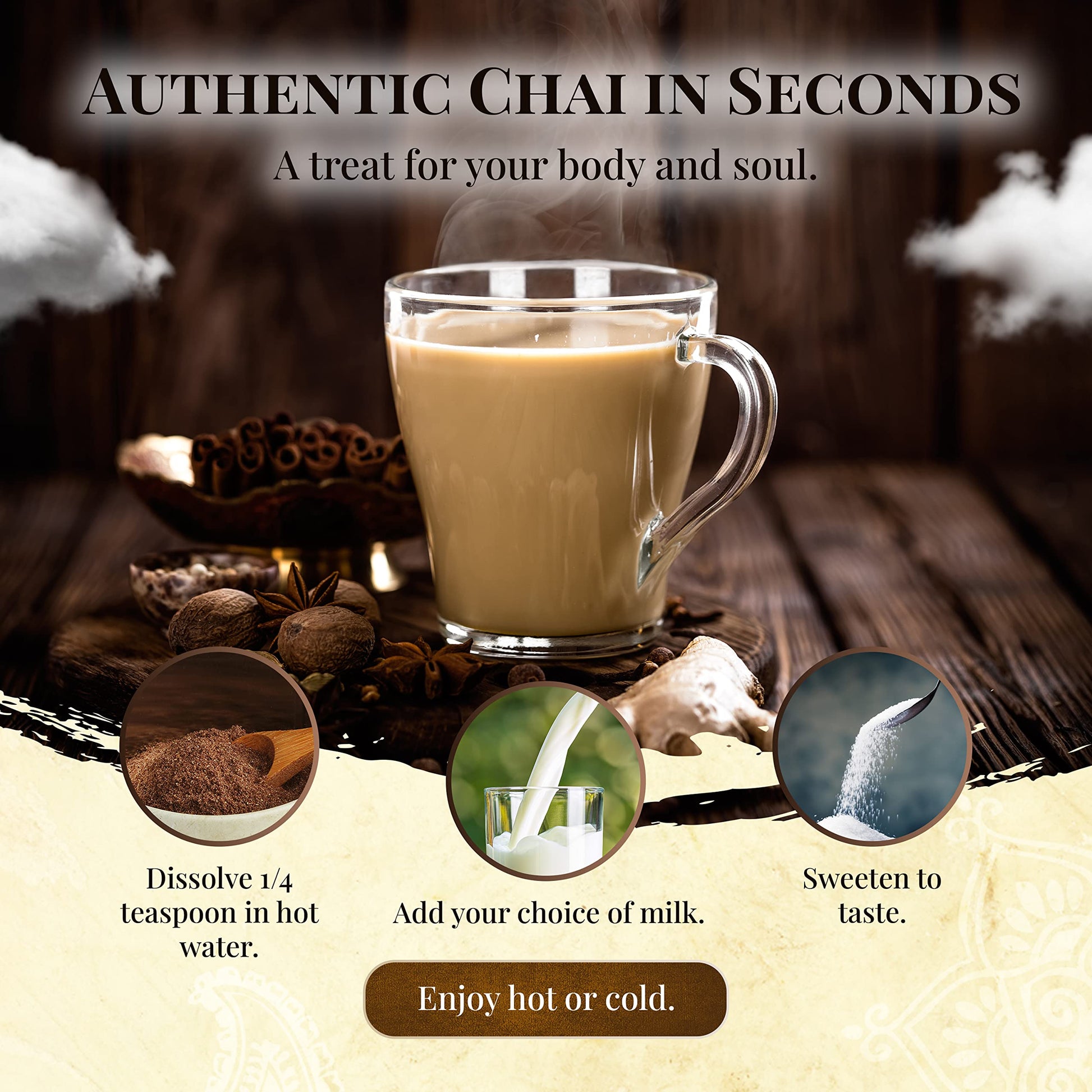 Blue Lotus Chai Tea - Traditional Masala Chai - Makes 100 Cups - 3 Ounce Masala Spiced Chai Powder with Organic Spices - Instant Indian Tea No Steeping - No Gluten
