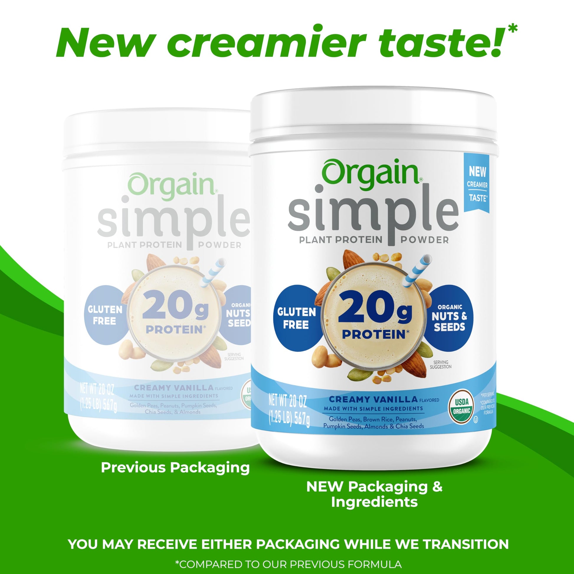 Orgain Organic Simple Vegan Protein Powder, Vanilla - 20g Plant Based Protein, Made with less Ingredients, No Artificial Sweeteners, Gluten Free, No Dairy or Lactose, 1.25 lb (Packaging May Vary)