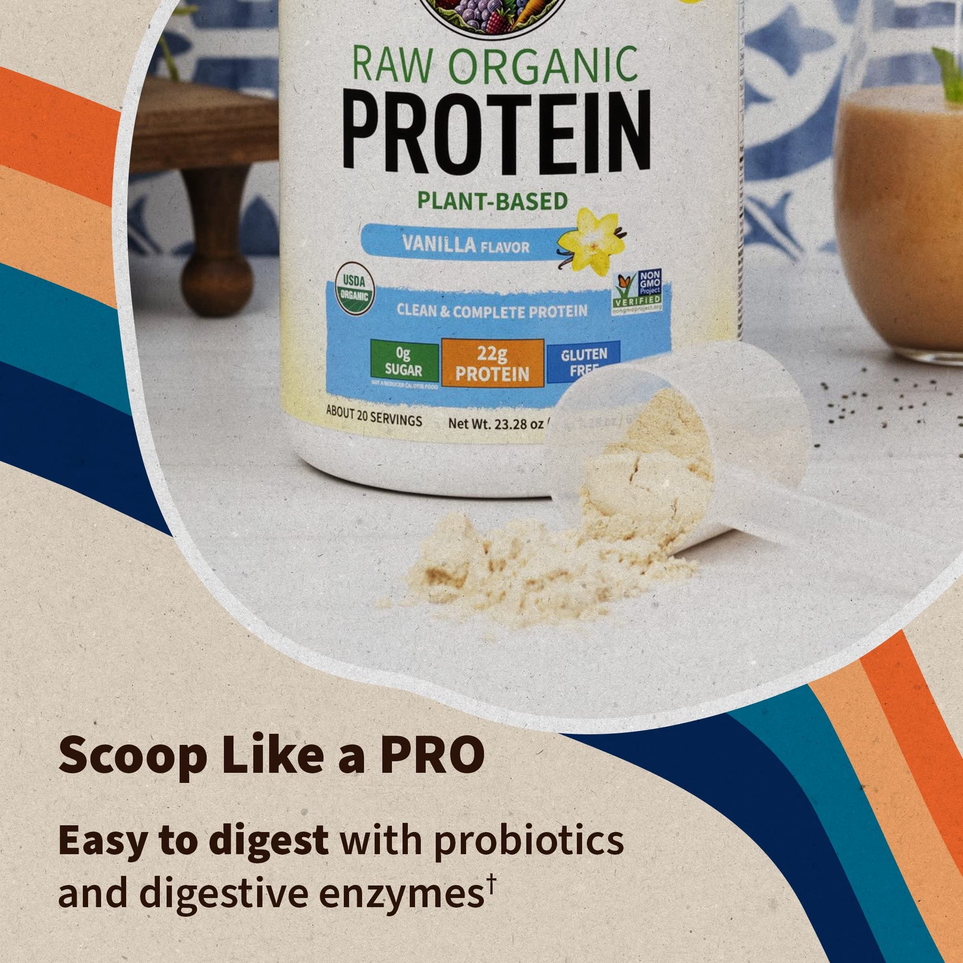Vegan Protein Powder - Vanilla Organic Protein Powder, 22g Plant Based Protein & BCAAs, Probiotics & Digestive Enzymes - Garden of Life, Gluten & Lactose Free 1.5 LB